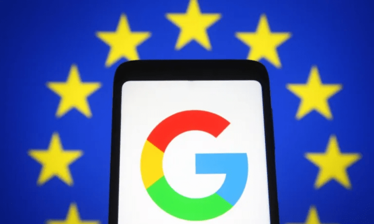 Google G on phone screen with EU stars